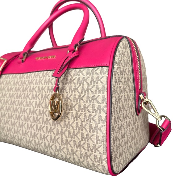 Michael Kors MK Jet Set Travel Medium Duffle Bag Satchel Pink - Picture 6 of 11